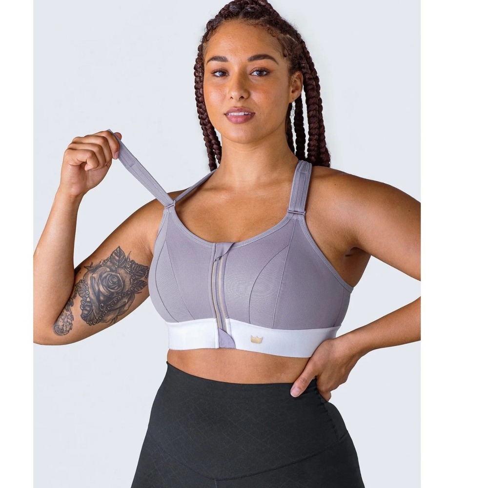SHEFIT Ultimate Sports Bra Lavender White High Impact Front Zip Size Small 2Luxe